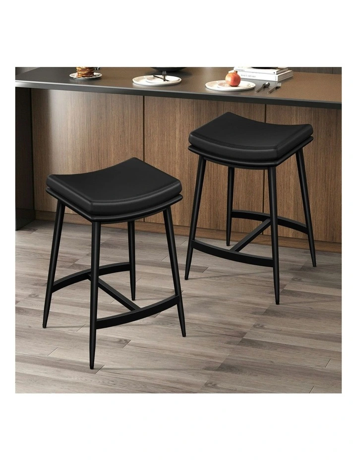 Kitchen Counter Metal Leather Dining Bar Stools Set Of 2 66cm in Black image 2