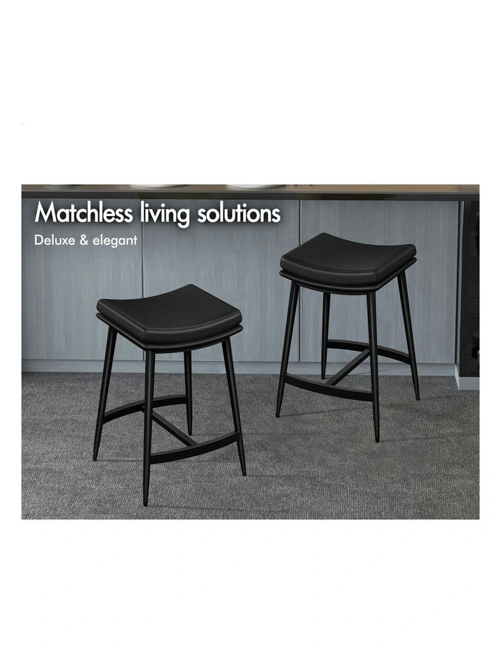 Kitchen Counter Metal Leather Dining Bar Stools Set Of 2 66cm in Black image 3