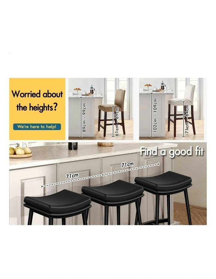 Kitchen Counter Metal Leather Dining Bar Stools Set Of 2 66cm in Black image 4