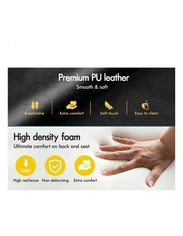 Kitchen Counter Metal Leather Dining Bar Stools Set Of 2 66cm in Black image 5