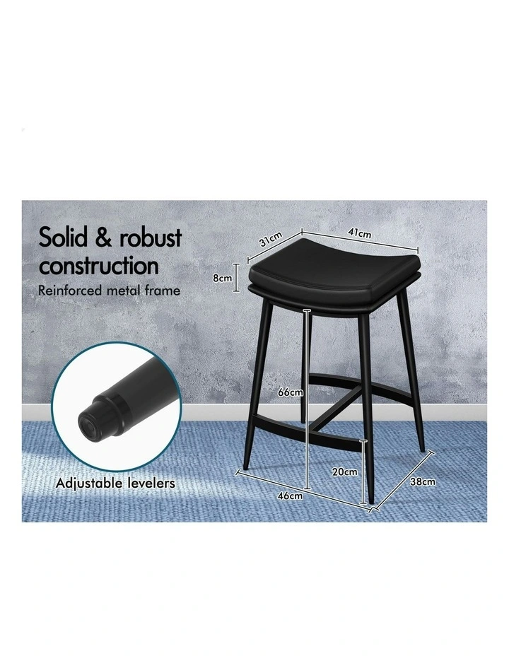 Kitchen Counter Metal Leather Dining Bar Stools Set Of 2 66cm in Black image 6