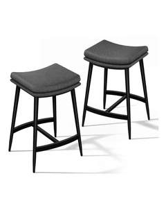 Kitchen Counter Fabric Dining Bar Stools Set Of 2 66cm in Dark Grey