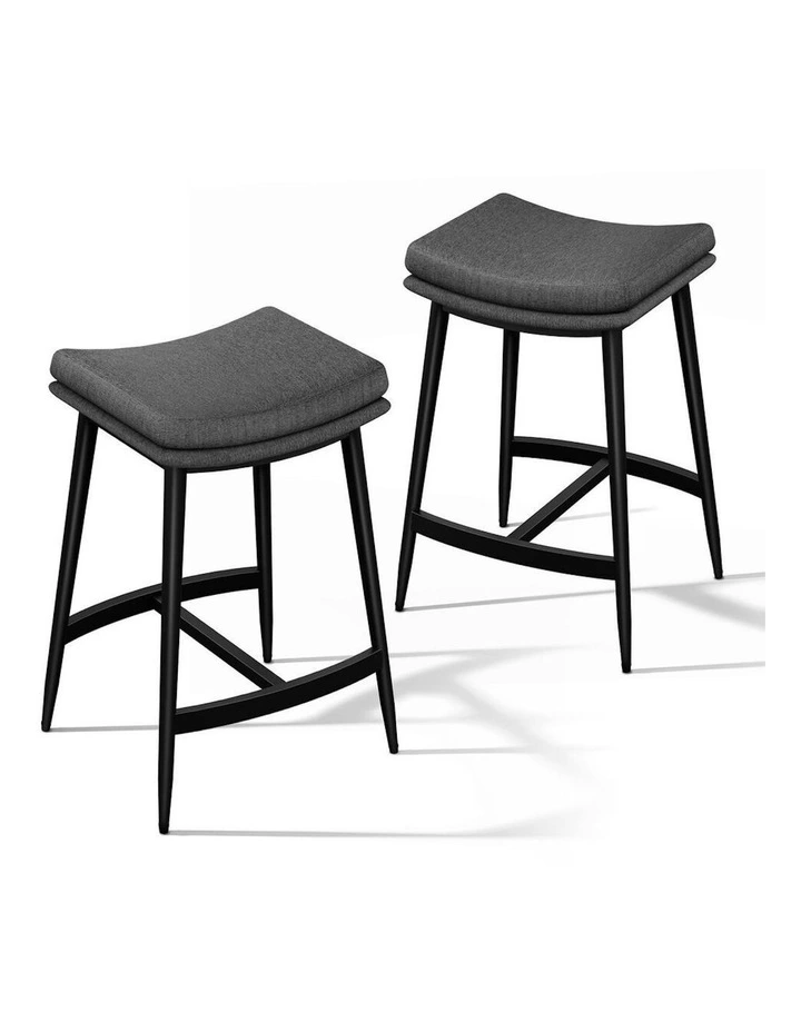 Kitchen Counter Fabric Dining Bar Stools Set Of 2 66cm in Dark Grey image 1