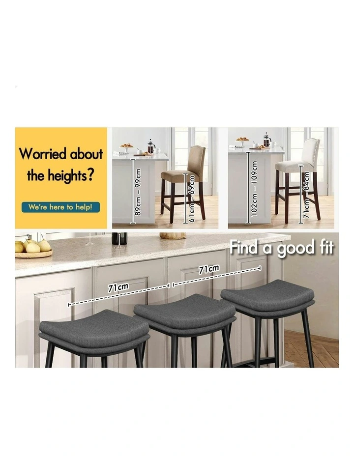 Kitchen Counter Fabric Dining Bar Stools Set Of 2 66cm in Dark Grey image 2