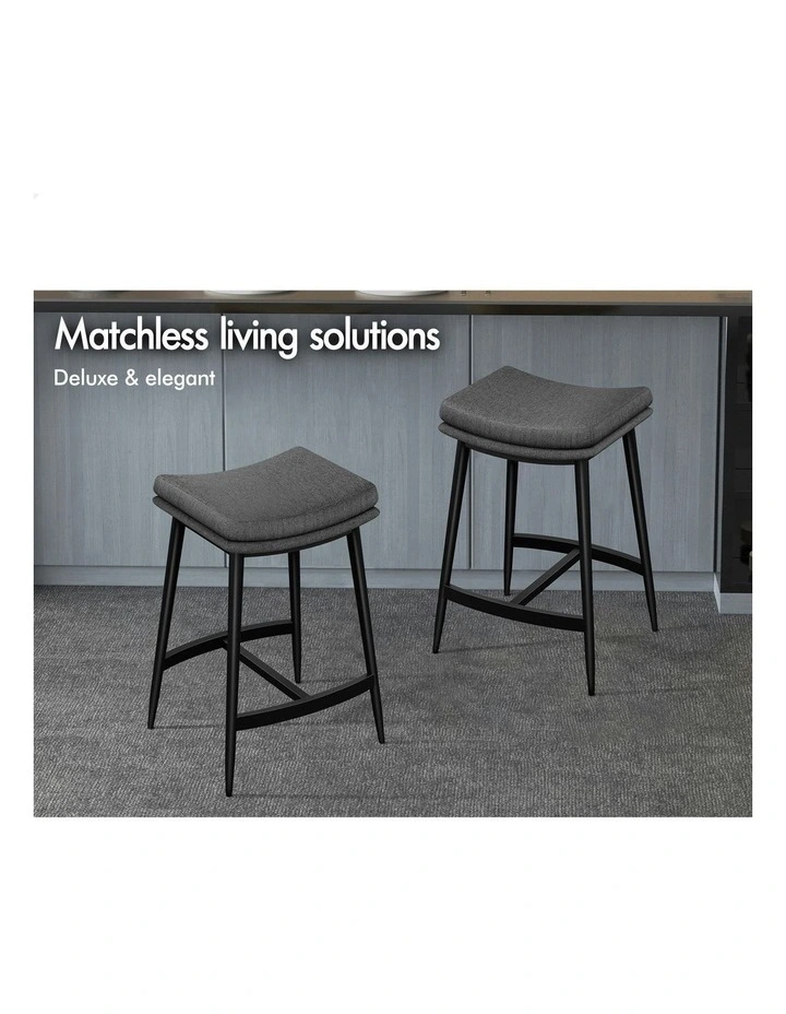Kitchen Counter Fabric Dining Bar Stools Set Of 2 66cm in Dark Grey image 3