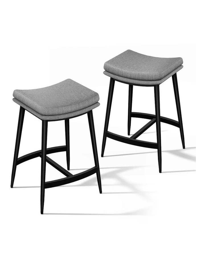 Kitchen Counter Metal Fabric Dining Bar Stools Set Of 2 66cm in Grey image 1