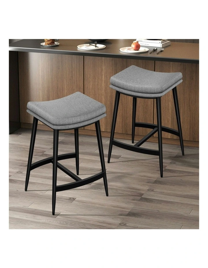 Kitchen Counter Metal Fabric Dining Bar Stools Set Of 2 66cm in Grey image 2