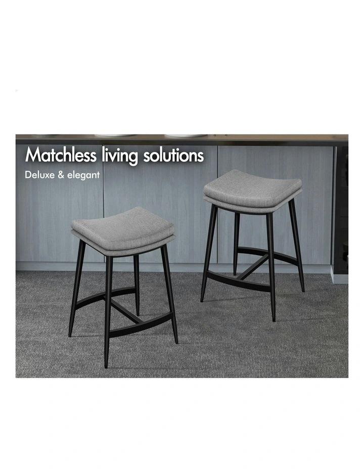 Kitchen Counter Metal Fabric Dining Bar Stools Set Of 2 66cm in Grey image 4