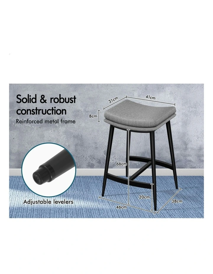 Kitchen Counter Metal Fabric Dining Bar Stools Set Of 2 66cm in Grey image 6
