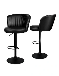 Gas Lift Leather Kitchen Swivel Bar Stools Set Of 2 in Black