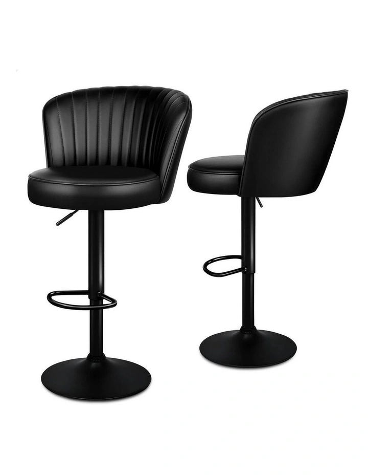 Gas Lift Leather Kitchen Swivel Bar Stools Set Of 2 in Black image 1
