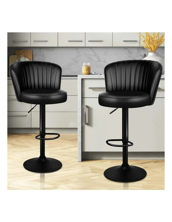 Gas Lift Leather Kitchen Swivel Bar Stools Set Of 2 in Black image 2