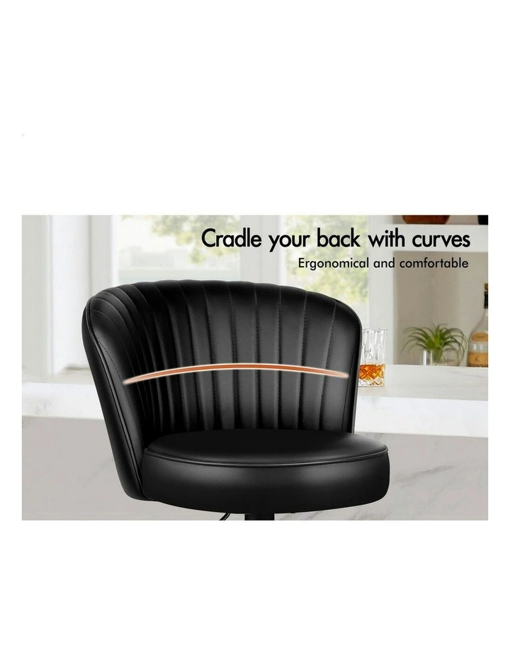 Gas Lift Leather Kitchen Swivel Bar Stools Set Of 2 in Black image 3