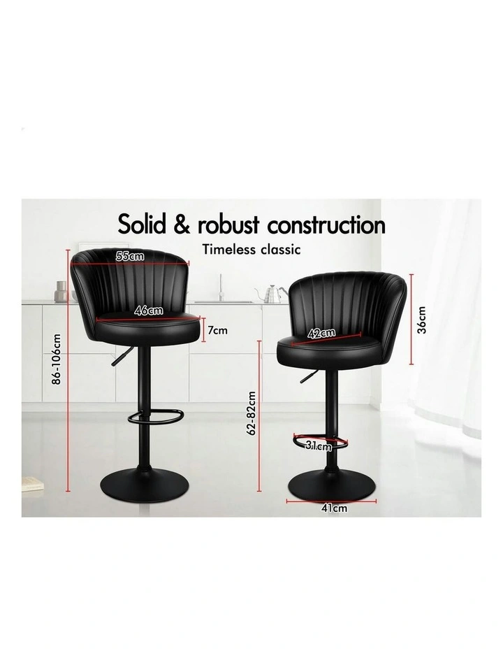 Gas Lift Leather Kitchen Swivel Bar Stools Set Of 2 in Black image 7