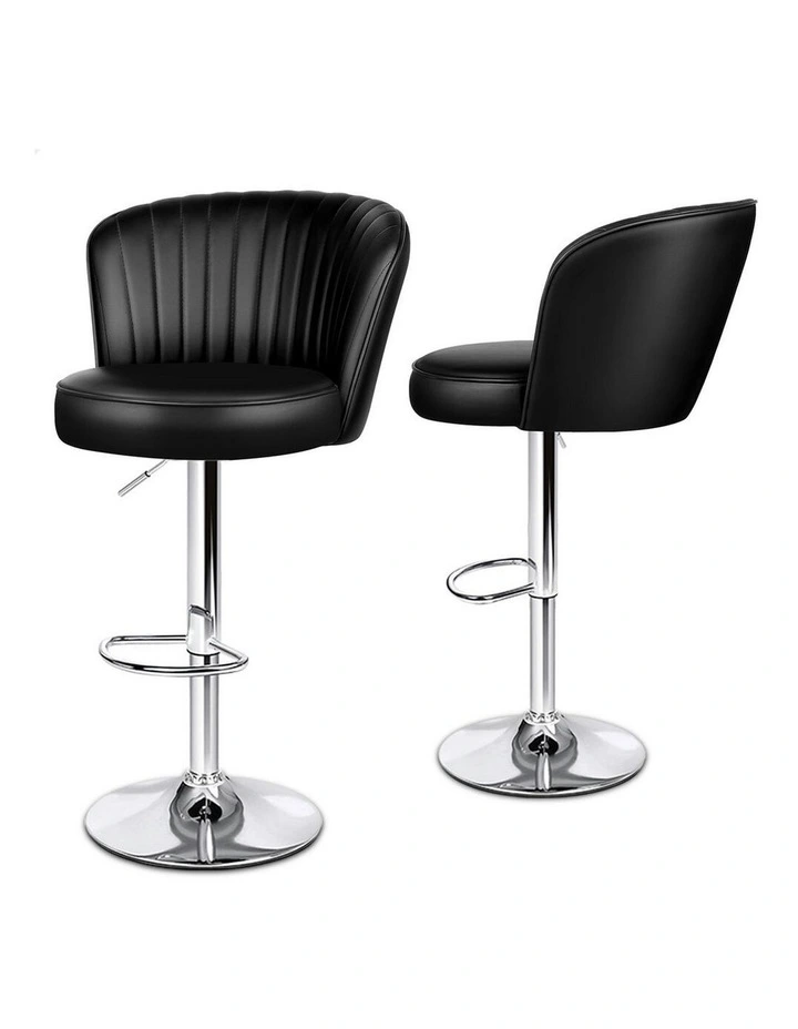 Gas Lift Leather Kitchen Swivel Bar Stools Set Of 2 in Black image 1