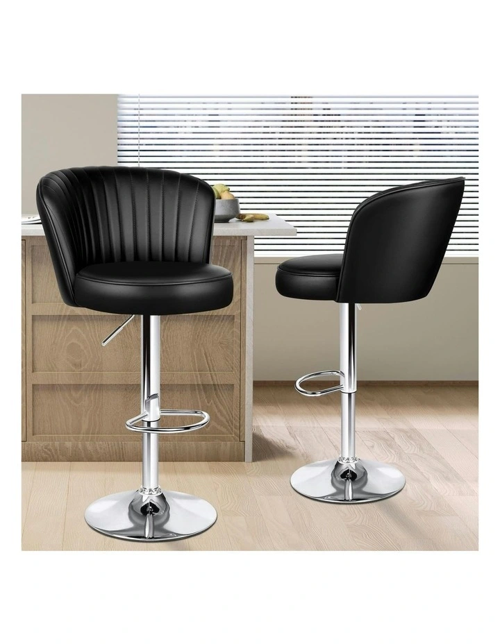 Gas Lift Leather Kitchen Swivel Bar Stools Set Of 2 in Black image 2