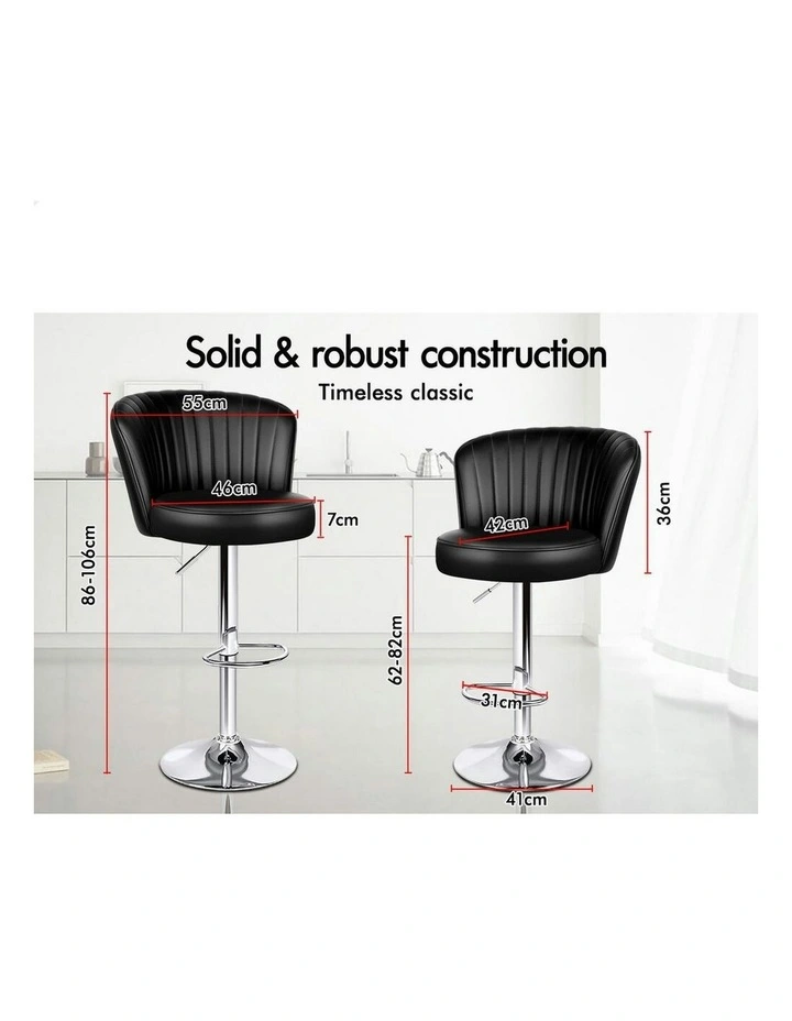 Gas Lift Leather Kitchen Swivel Bar Stools Set Of 2 in Black image 7
