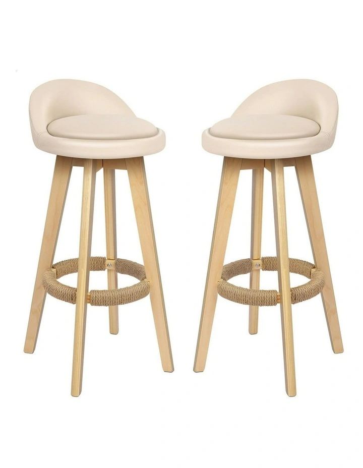 Wooden Bar Stools Set Of 2 in Beige image 1