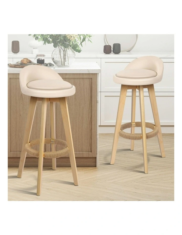 Wooden Bar Stools Set Of 2 in Beige image 2