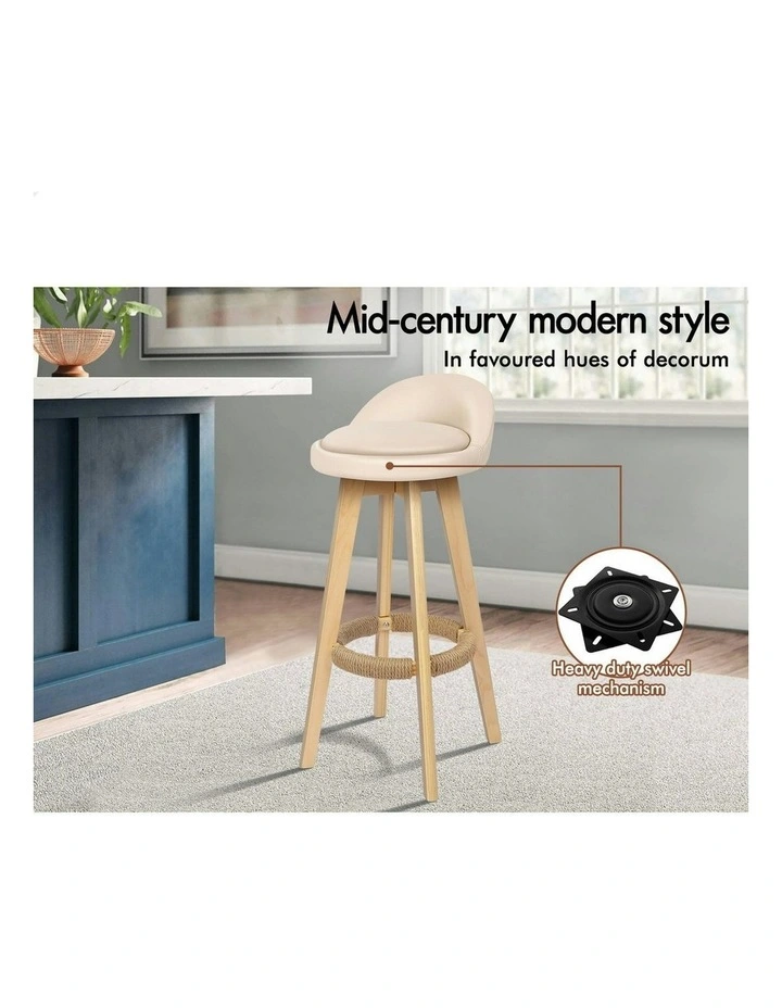 Wooden Bar Stools Set Of 2 in Beige image 3