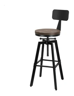 Retro Kitchen Vintage Industrial Backrest Bar Stool x1 in Black