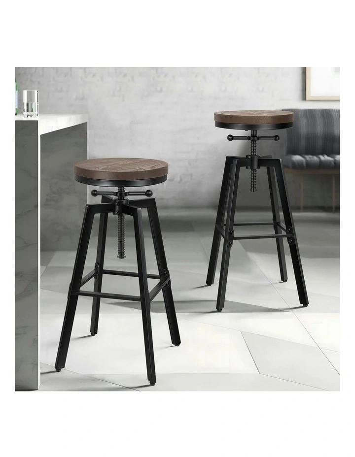 Ezra Vintage Bar Stool Set Of 2 in Black image 2