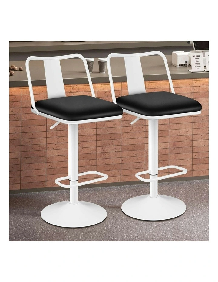 Gas Lift Leather Kitchen Swivel Bar Stools Set Of 2 in White image 2