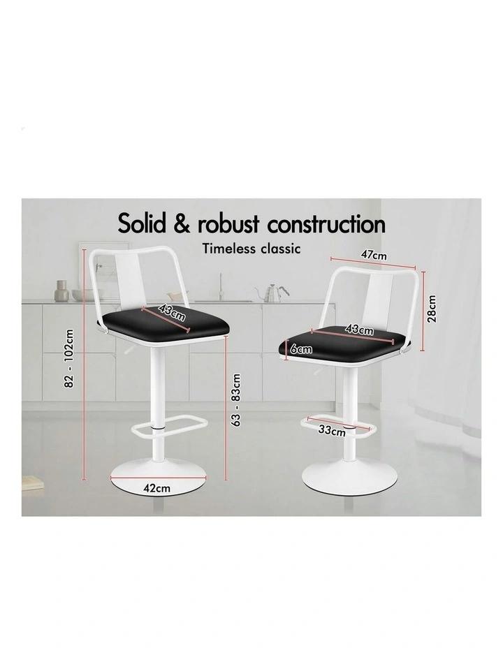 Gas Lift Leather Kitchen Swivel Bar Stools Set Of 2 in White image 6