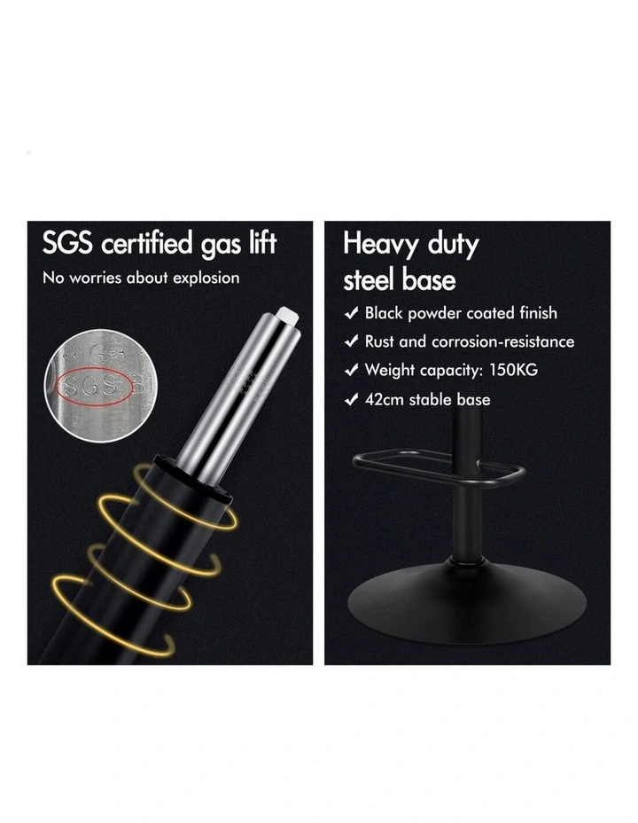 Gas Lift Leather Kitchen Swivel Bar Stools Set Of 2 in Black image 7