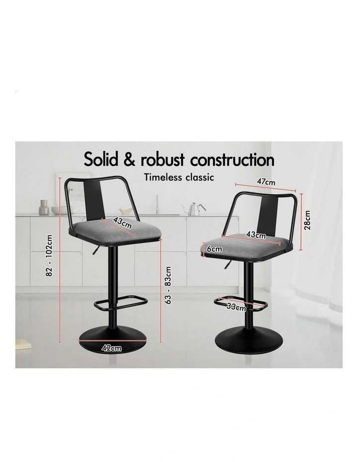 Gas Lift Fabric Kitchen Swivel Bar Stools Set Of 2 in Grey image 4