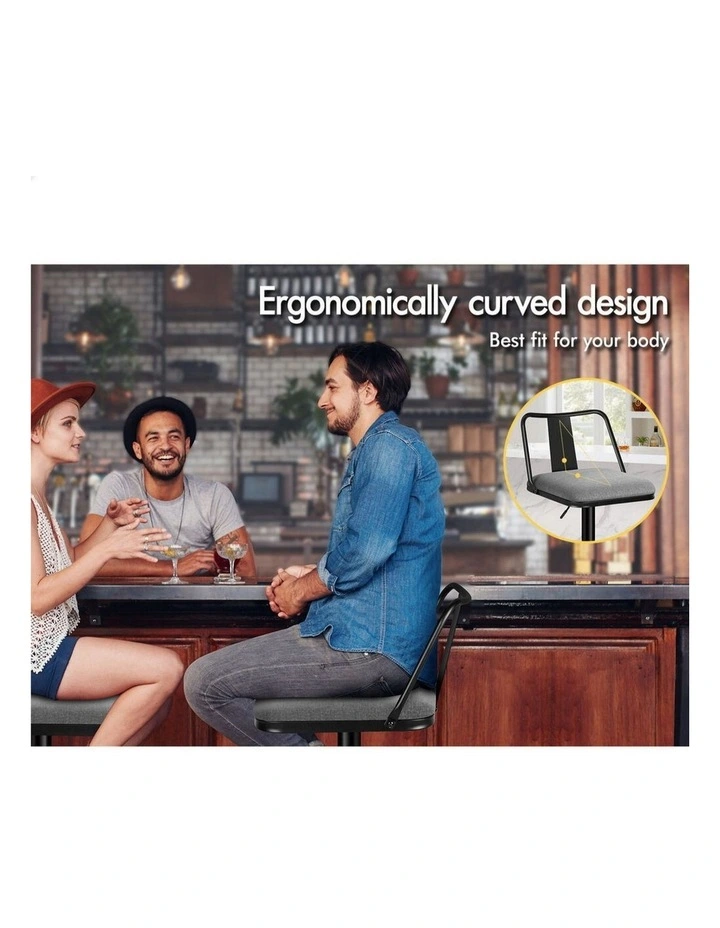 Gas Lift Fabric Kitchen Swivel Bar Stools Set Of 2 in Grey image 6