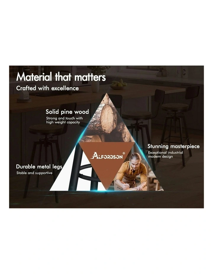 Retro Kitchen Vintage Industrial Rocio Bar Stools Set Of 2 in Black image 3