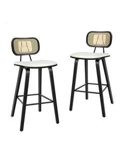Kitchen Vintage Leather Seat Rattan Bar Stools Set Of 2 in Multi
