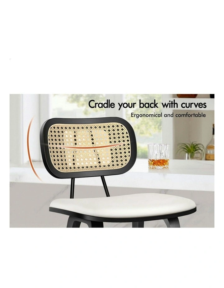 Kitchen Vintage Leather Seat Rattan Bar Stools Set Of 2 in Multi image 3