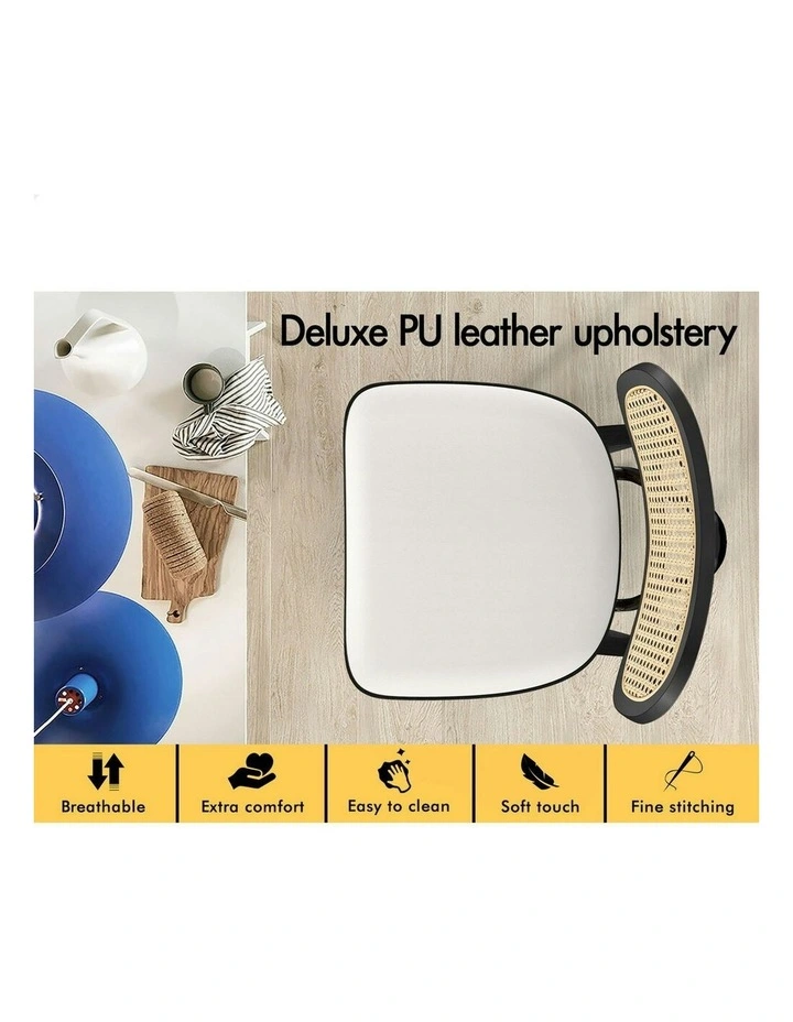 Kitchen Vintage Leather Seat Rattan Bar Stools Set Of 2 in Multi image 4