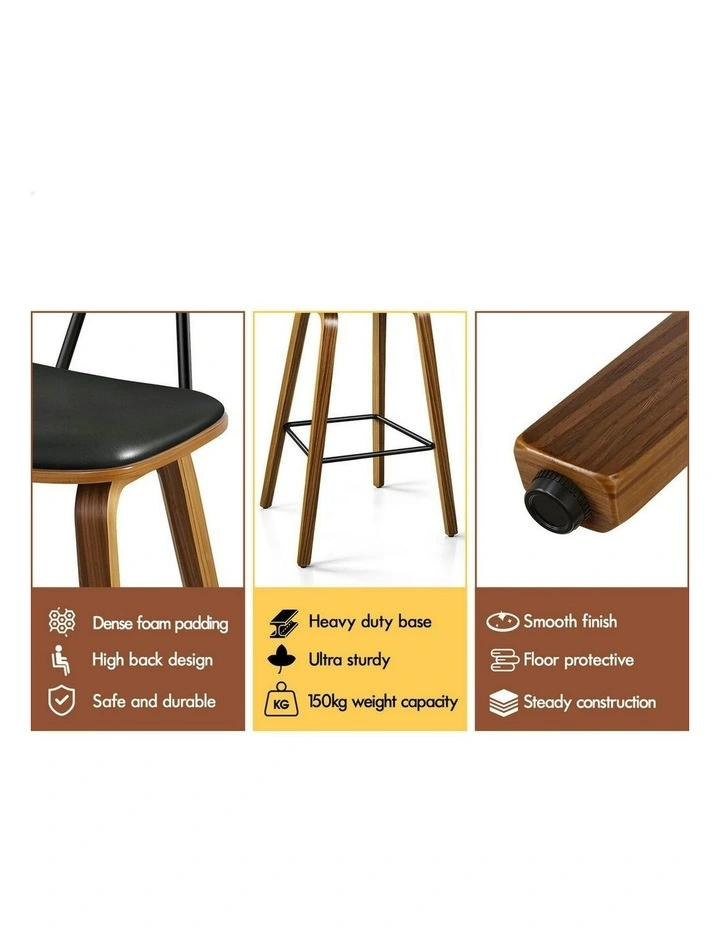 Kitchen Vintage Leather Seat Rattan Bar Stools Set Of 2 in Wooden Black image 5