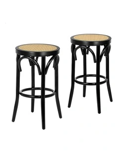 Rattan Mesh Seat Bar Stools Set Of 2 in Black