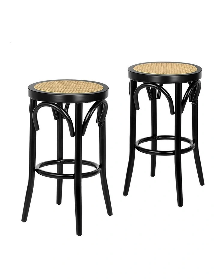 Rattan Mesh Seat Bar Stools Set Of 2 in Black image 1