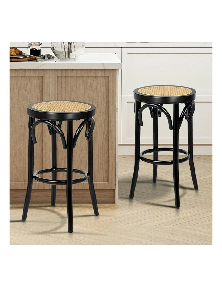Rattan Mesh Seat Bar Stools Set Of 2 in Black image 2