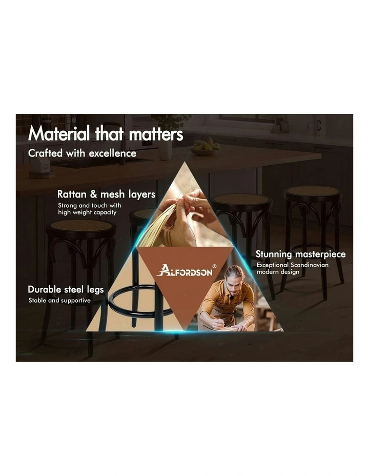 Rattan Mesh Seat Bar Stools Set Of 2 in Black image 3