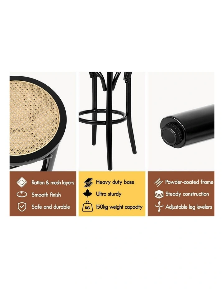 Rattan Mesh Seat Bar Stools Set Of 2 in Black image 5