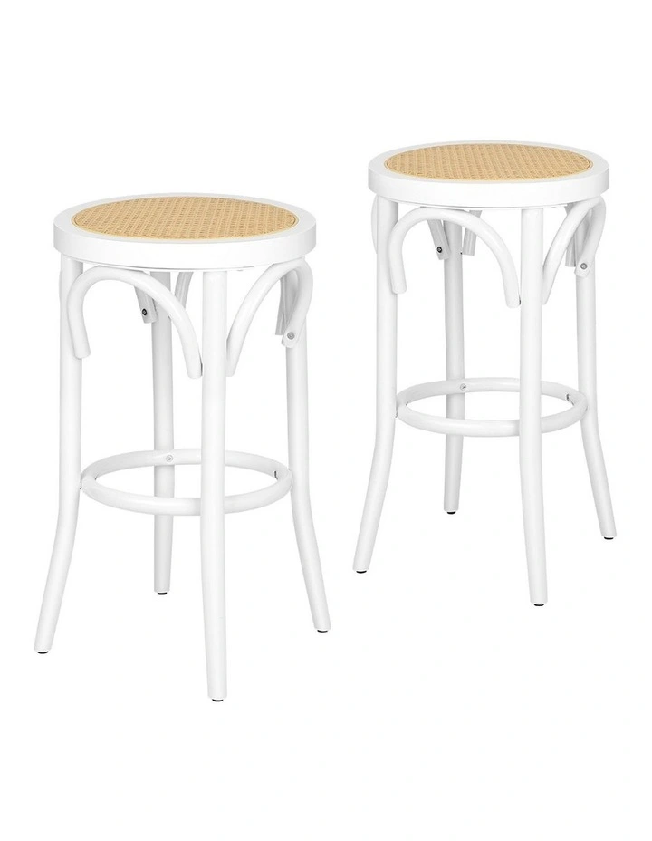 Rattan Mesh Seat Bar Stools Set Of 2 in White image 1