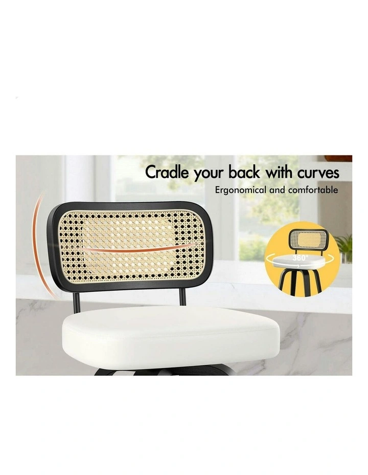 Kitchen Vintage Leather Seat Rattan Bar Stools Set Of 2 in Multi image 3