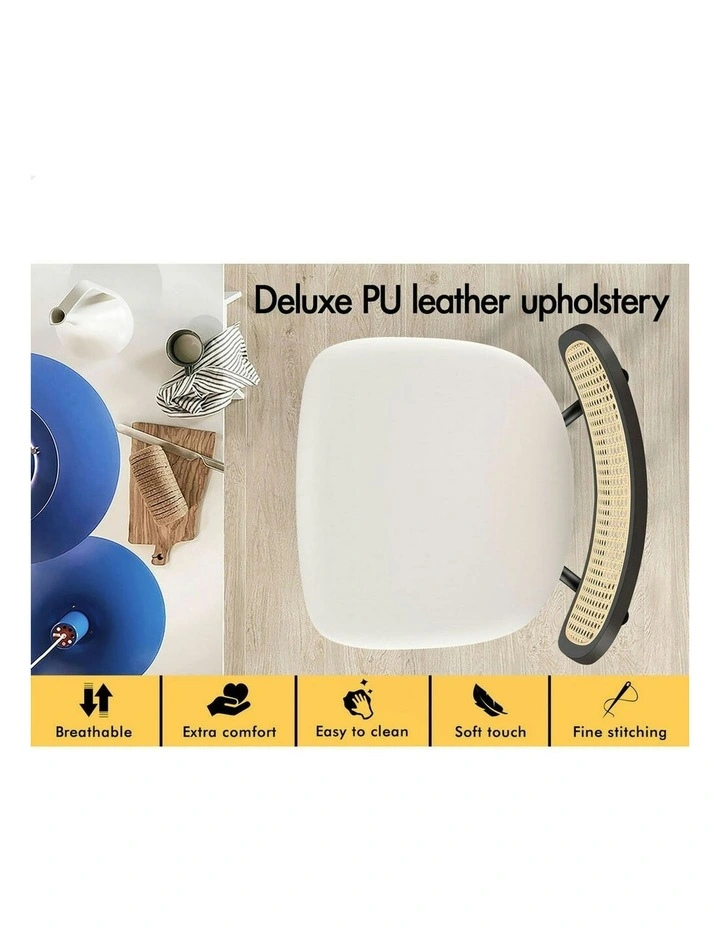 Kitchen Vintage Leather Seat Rattan Bar Stools Set Of 2 in Multi image 4