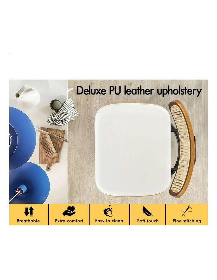 Kitchen Vintage Leather Seat Rattan Bar Stools Set Of 2 in White image 4