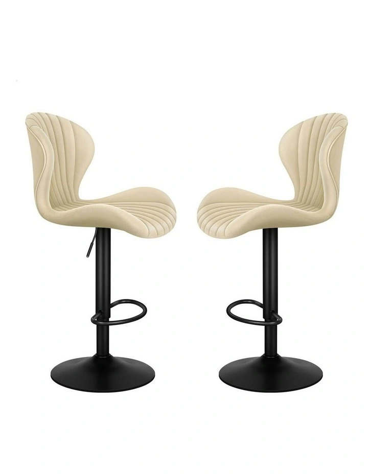 Gas Lift Air Leather Kitchen Swivel Bar Stools Set Of 2 in Beige image 1