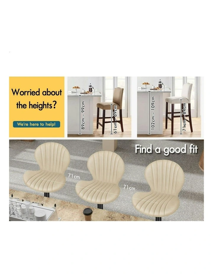 Gas Lift Air Leather Kitchen Swivel Bar Stools Set Of 2 in Beige image 3