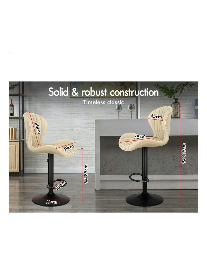Gas Lift Air Leather Kitchen Swivel Bar Stools Set Of 2 in Beige image 6