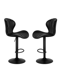 Gas Lift Leather Kitchen Swivel Bar Stools Set Of 2 in Stella Black