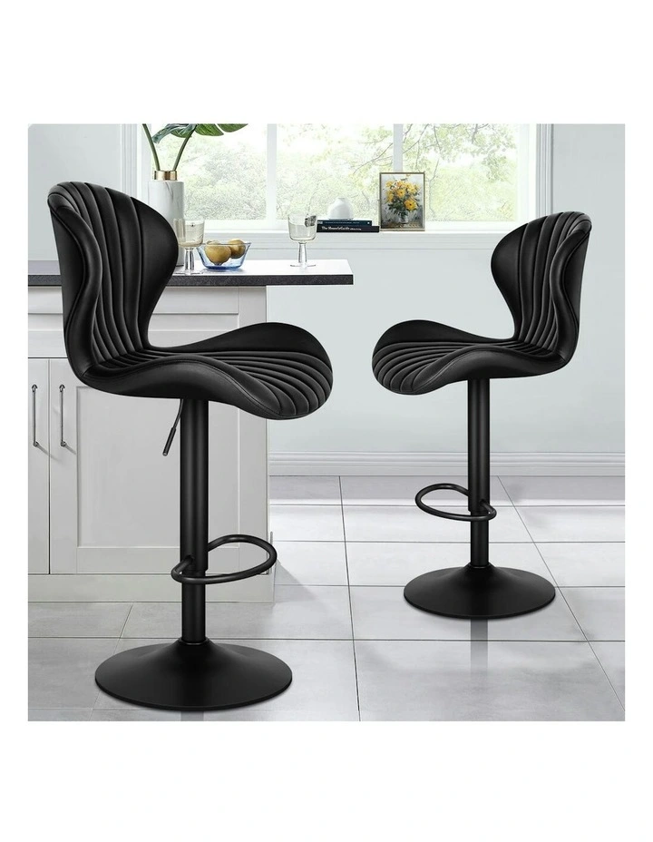 Gas Lift Leather Kitchen Swivel Bar Stools Set Of 2 in Stella Black image 2